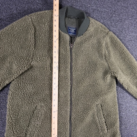 VTG Abercrombie & Fitch Mens L Olive Green Sherpa Fleece Full Zip Bomber Jacket - Picture 5 of 7